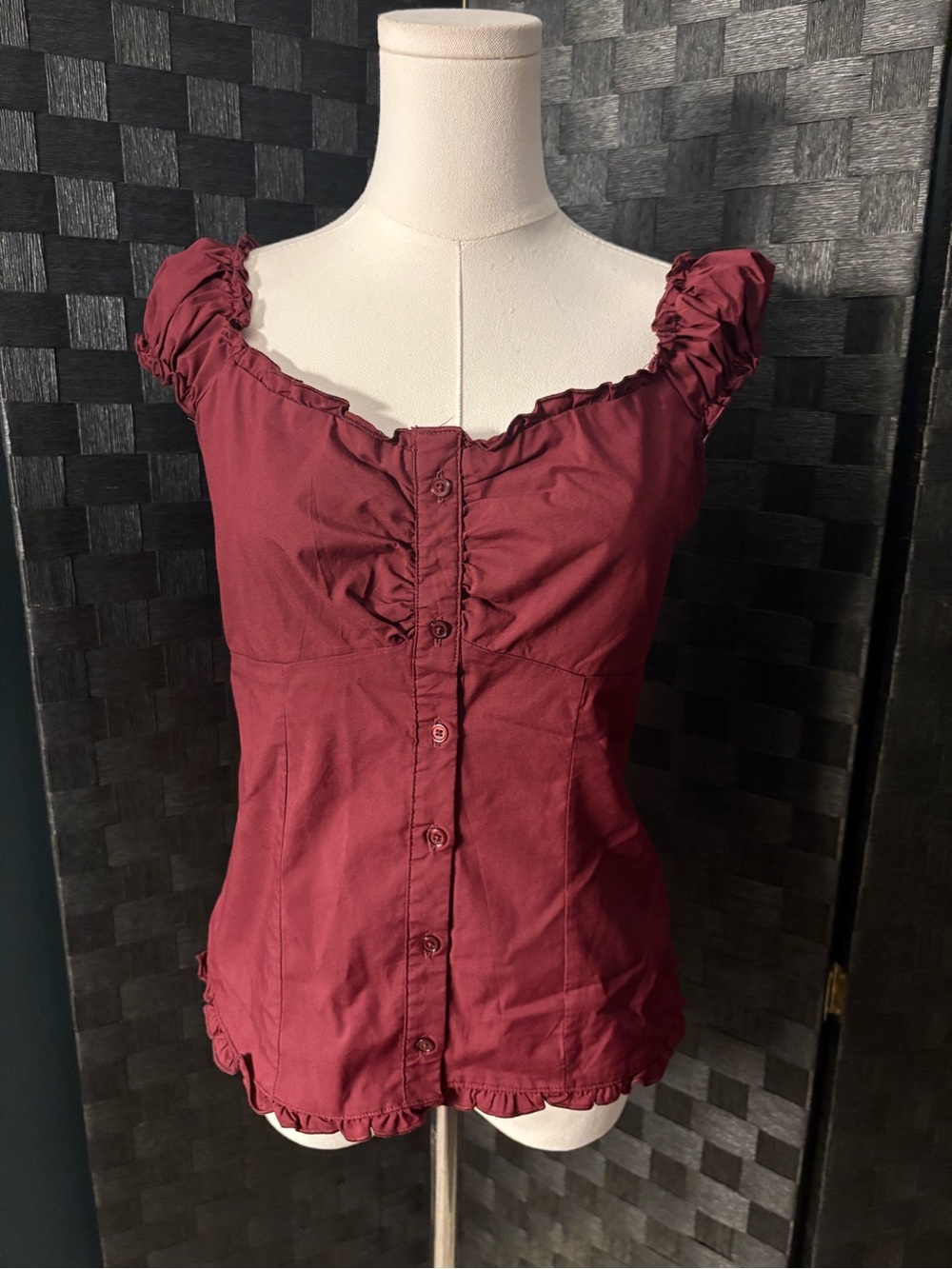 Hollister Ruffle Trim Poplin Blouse Mulberry